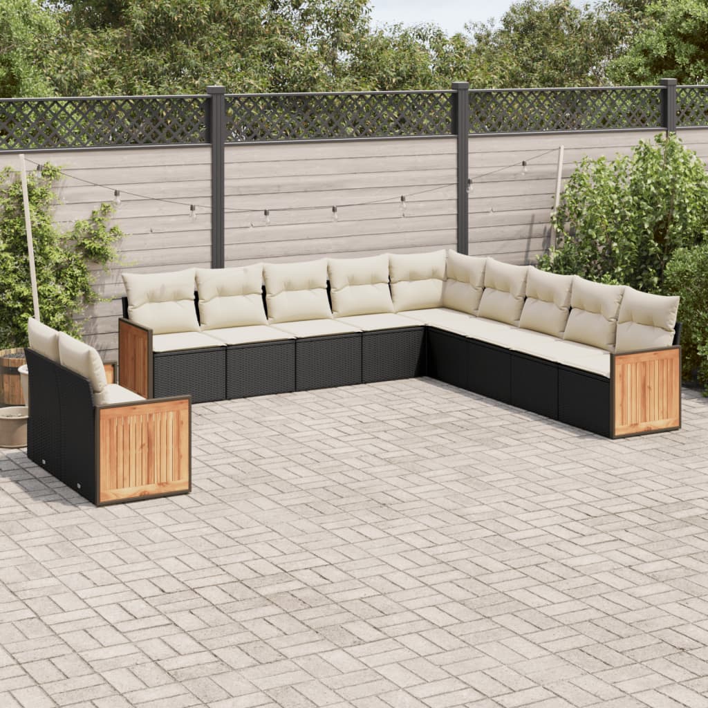 Set Divani da Giardino 11 pz con Cuscini in Polyrattan Nero | homemem39