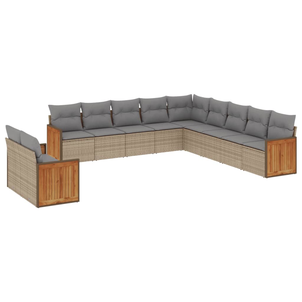 Set Divani da Giardino 11 pz con Cuscini Beige in Polyrattan - homemem39