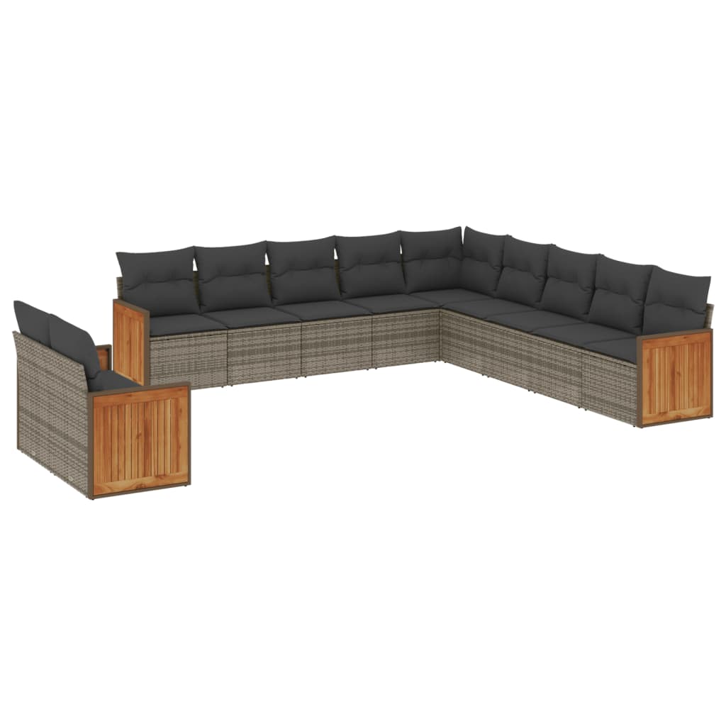 Set Divani da Giardino 11 pz con Cuscini in Polyrattan Grigio - homemem39