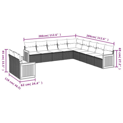 Set Divani da Giardino 11 pz con Cuscini in Polyrattan Grigio | homemem39
