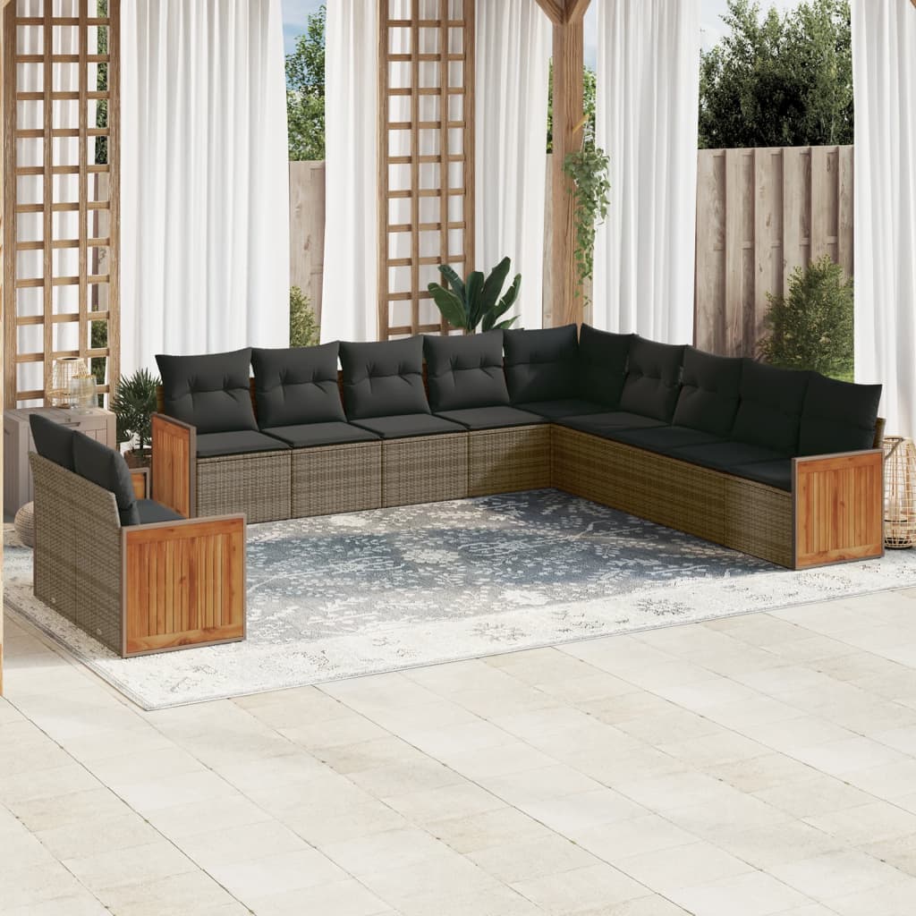 Set Divani da Giardino 11 pz con Cuscini in Polyrattan Grigio - homemem39