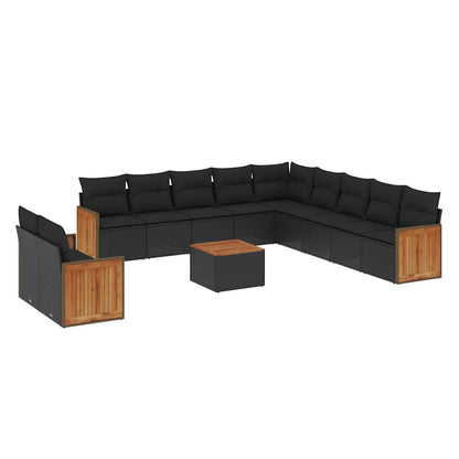 Set Divani da Giardino 12 pz con Cuscini Nero in Polyrattan | homemem39