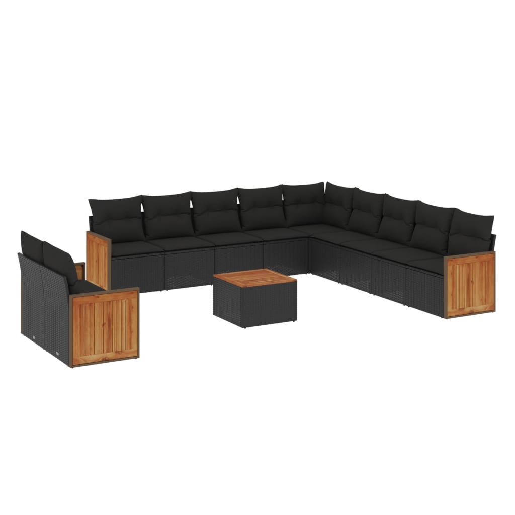 Set Divani da Giardino 12 pz con Cuscini Nero in Polyrattan - homemem39