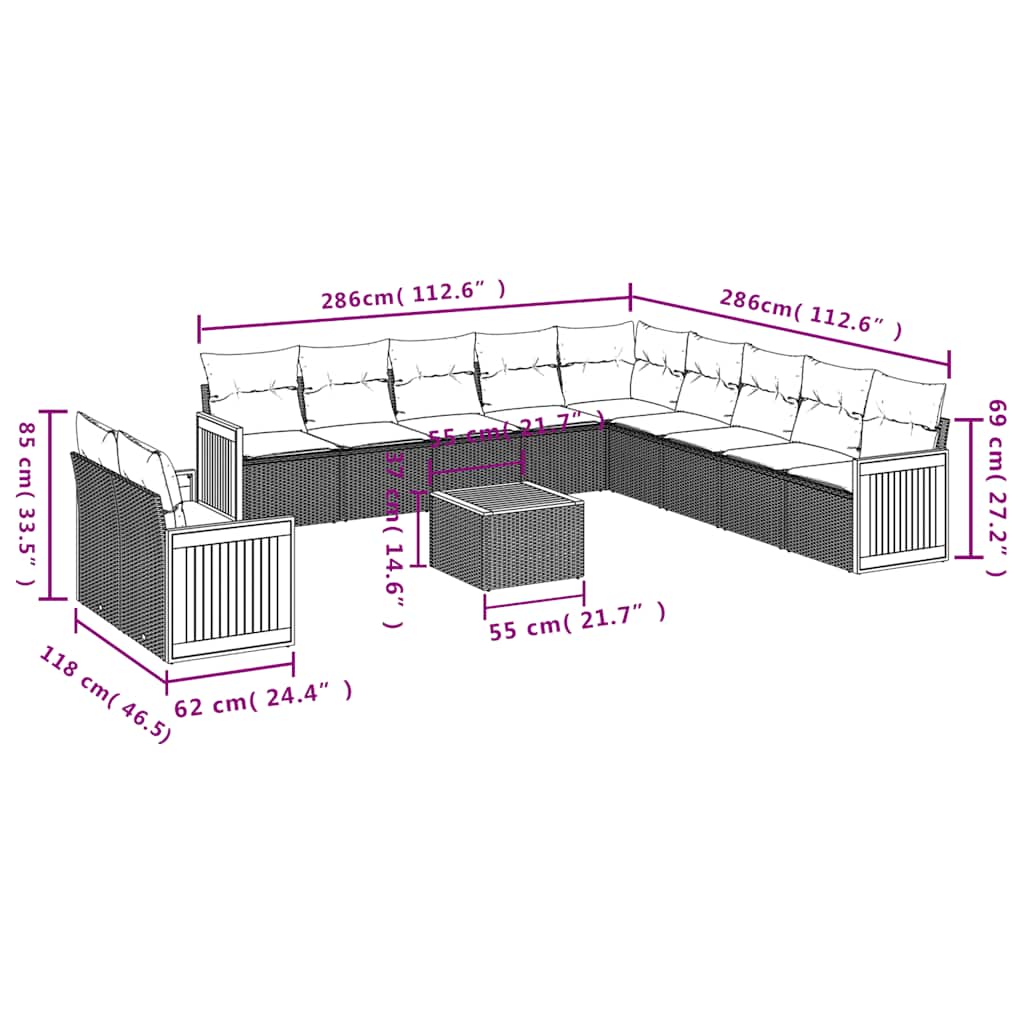 Set Divani da Giardino 12 pz con Cuscini Nero in Polyrattan | homemem39