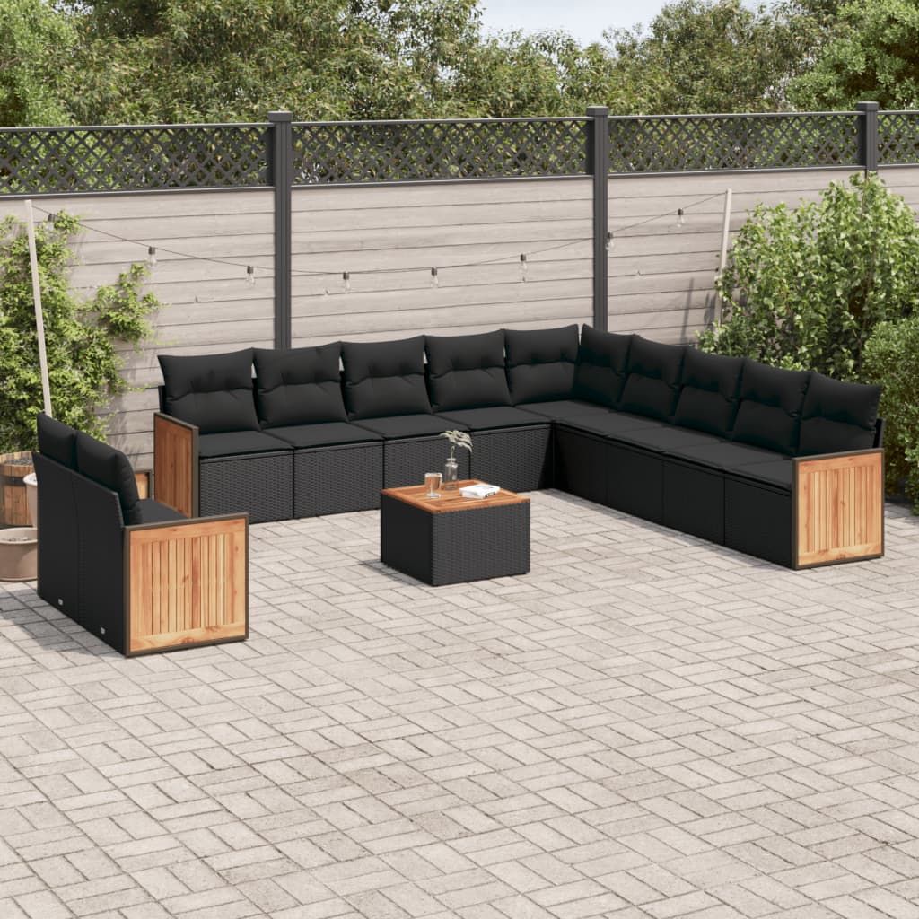 Set Divani da Giardino 12 pz con Cuscini Nero in Polyrattan - homemem39