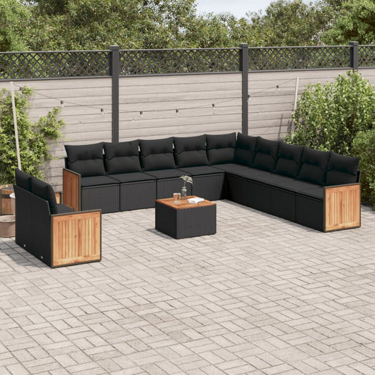 Set Divani da Giardino 12 pz con Cuscini Nero in Polyrattan - homemem39