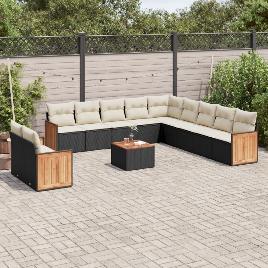 Set Divani da Giardino 12 pz con Cuscini Nero in Polyrattan | homemem39