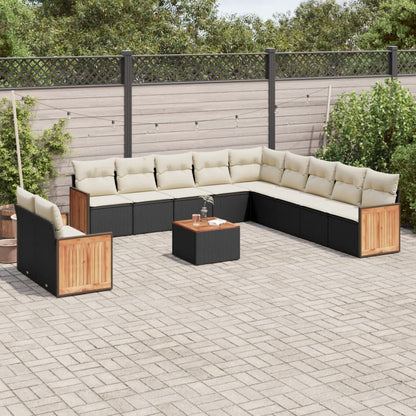 Set Divani da Giardino 12 pz con Cuscini Nero in Polyrattan - homemem39
