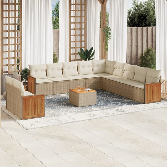 Set Divani da Giardino 12 pz con Cuscini Beige in Polyrattan - homemem39