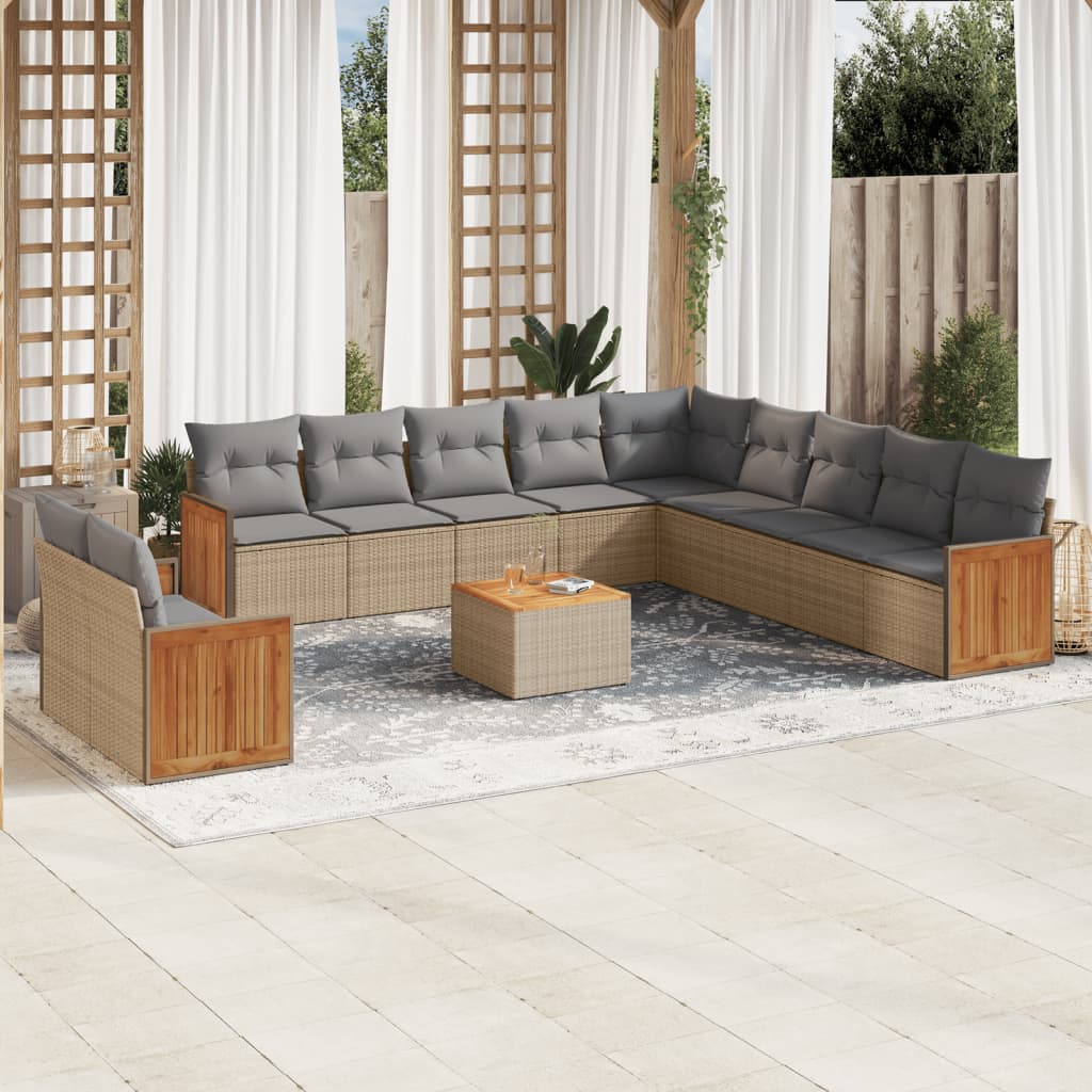 Set Divani da Giardino 12 pz con Cuscini Beige in Polyrattan | homemem39
