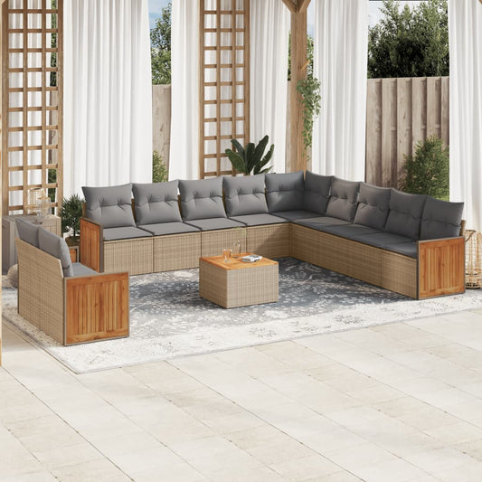 Set Divani da Giardino 12 pz con Cuscini Beige in Polyrattan - homemem39