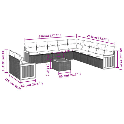 Set Divani da Giardino 12 pz con Cuscini Grigio in Polyrattan | homemem39