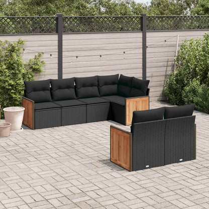 Set Divani da Giardino con Cuscini 7pz Nero Polyrattan | homemem39