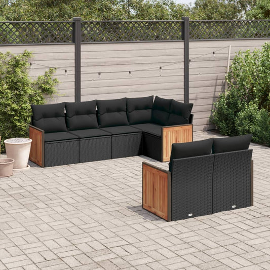Set Divani da Giardino con Cuscini 7pz Nero Polyrattan - homemem39