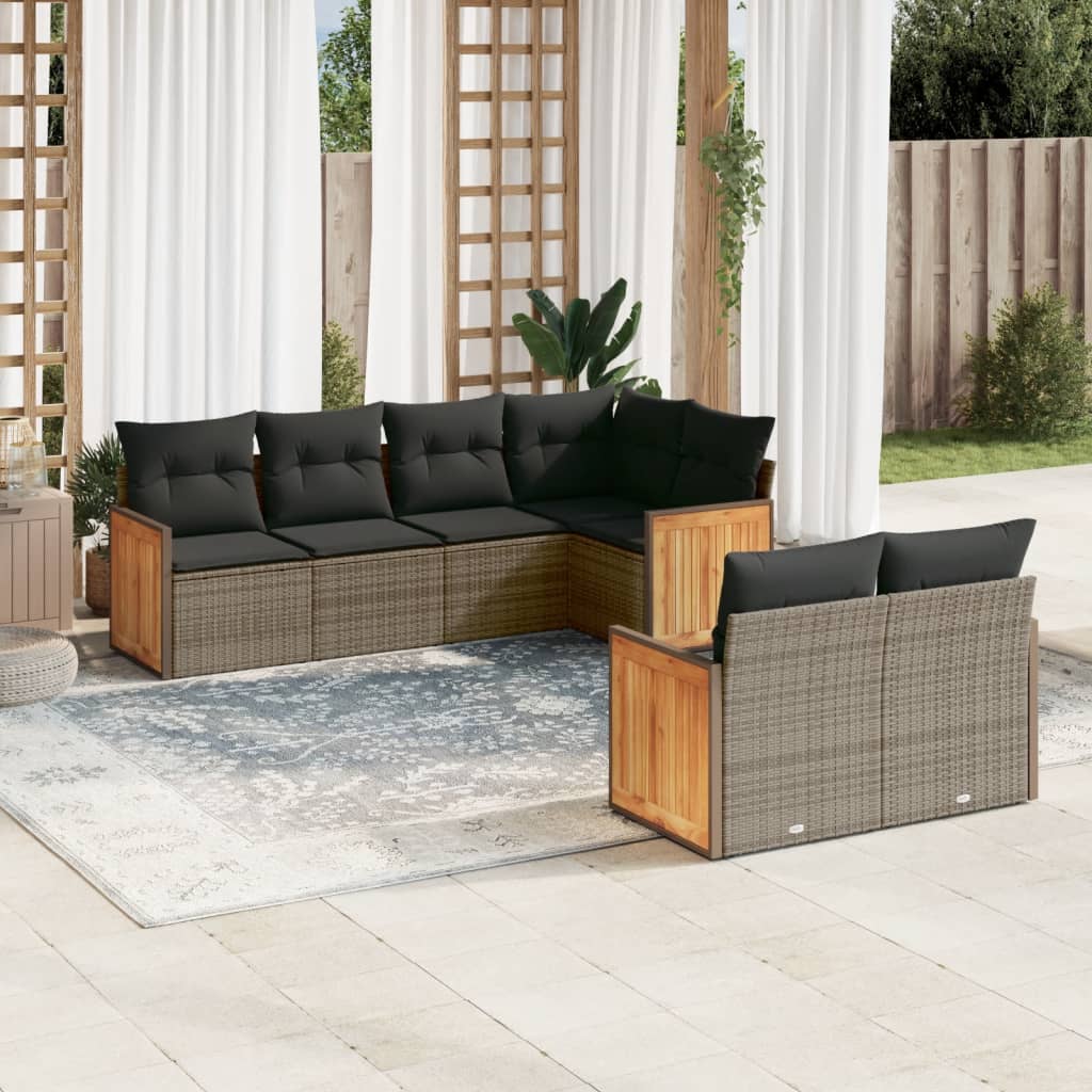 Set Divani da Giardino 7 pz con Cuscini Grigio in Polyrattan | homemem39