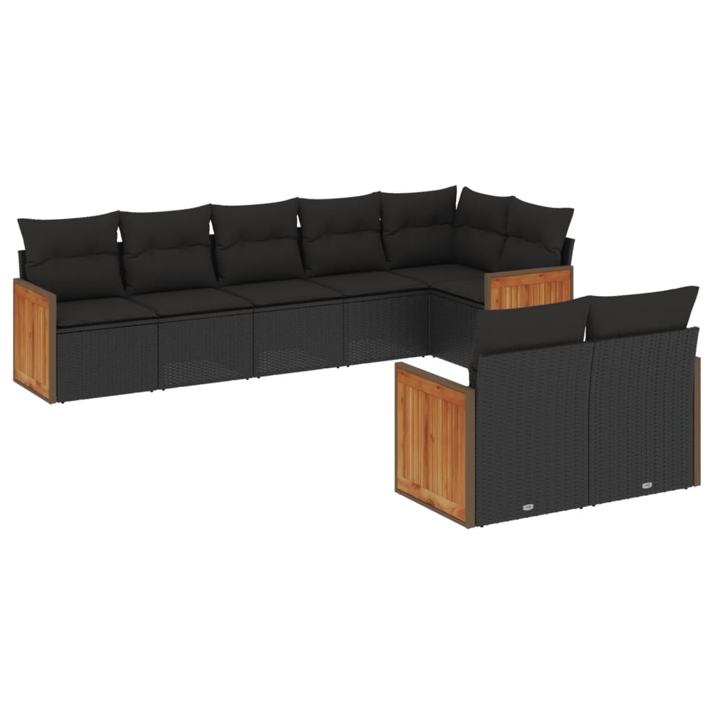 Set Divani da Giardino con Cuscini 8 pz Nero in Polyrattan - homemem39