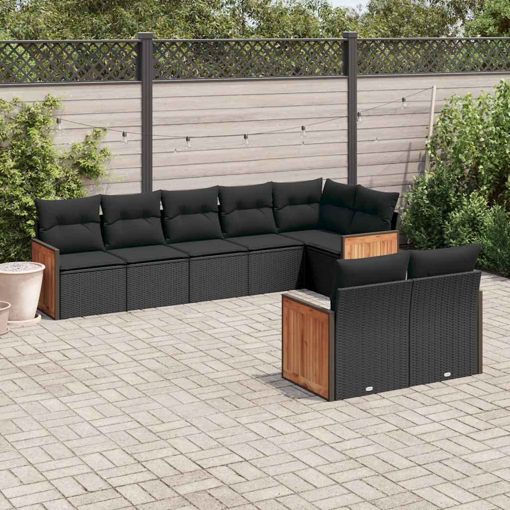 Set Divani da Giardino con Cuscini 8 pz Nero in Polyrattan | homemem39
