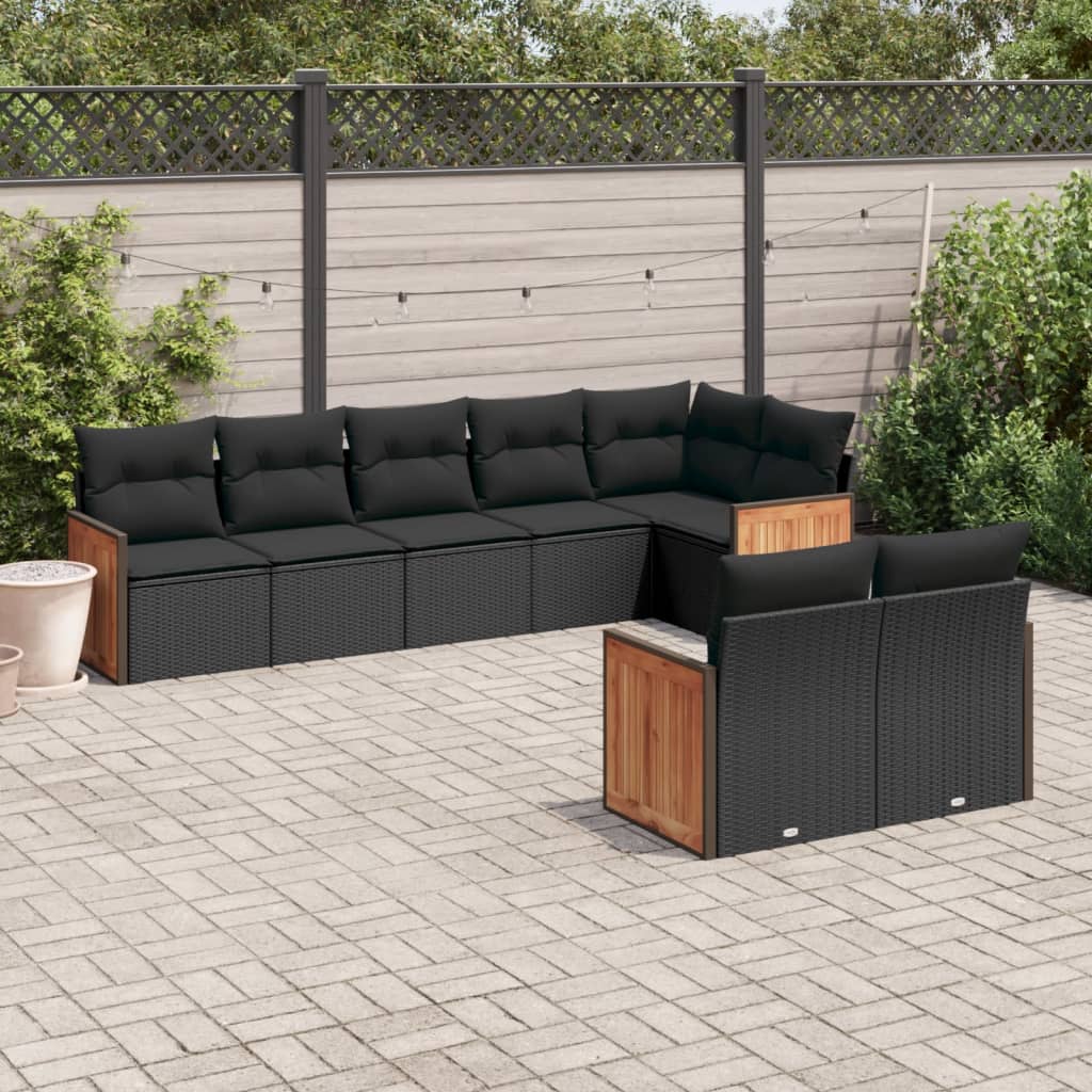 Set Divani da Giardino con Cuscini 8 pz Nero in Polyrattan - homemem39