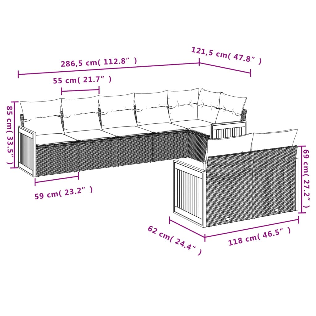 Set Divani da Giardino con Cuscini 8 pz Nero in Polyrattan | homemem39