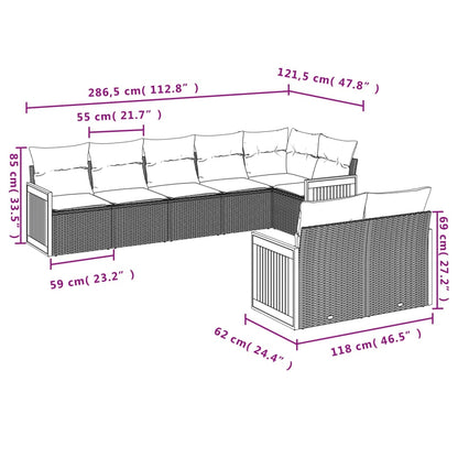 Set Divano da Giardino 8 pz con Cuscini Beige in Polyrattan | homemem39