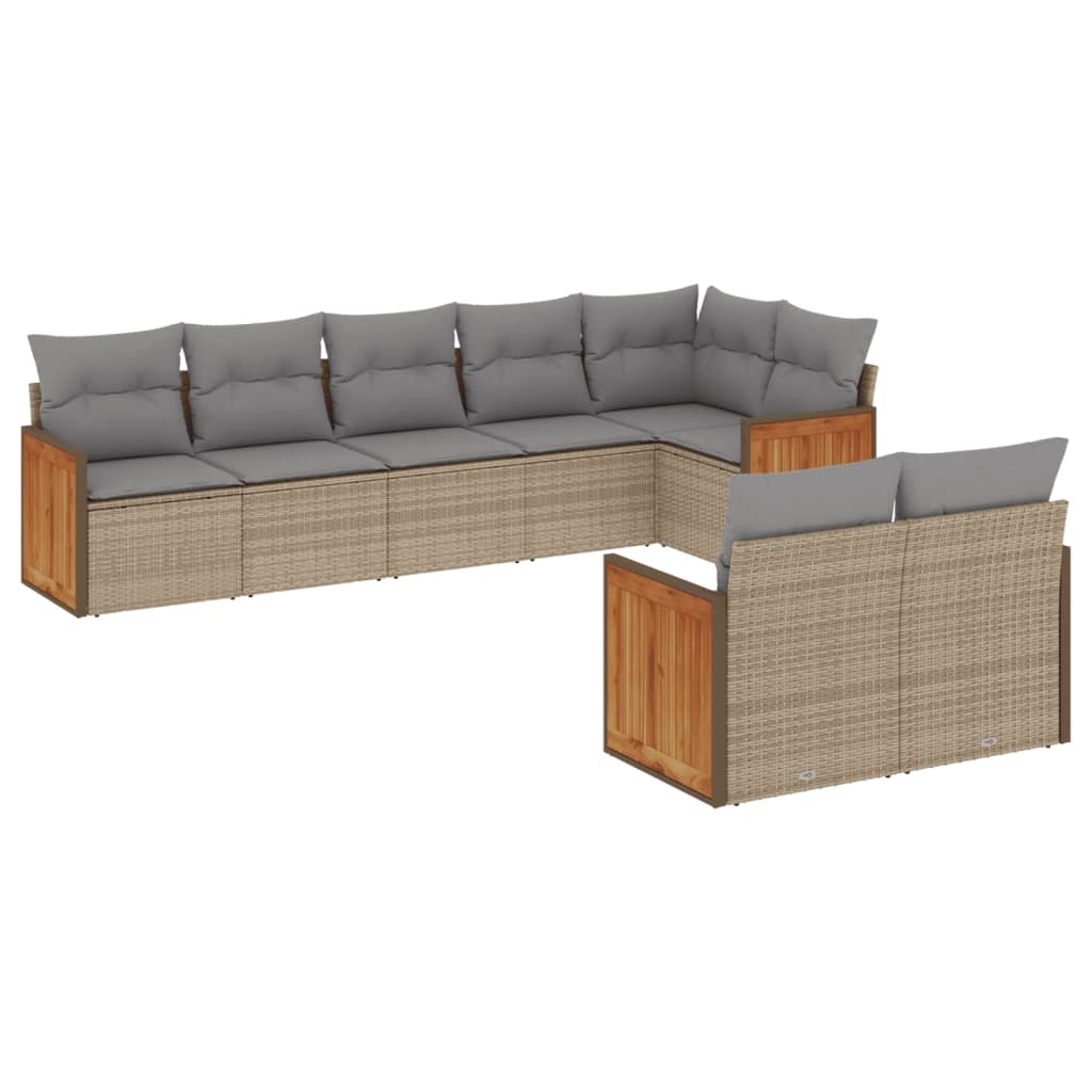 Set Divano da Giardino 8 pz con Cuscini Beige in Polyrattan | homemem39