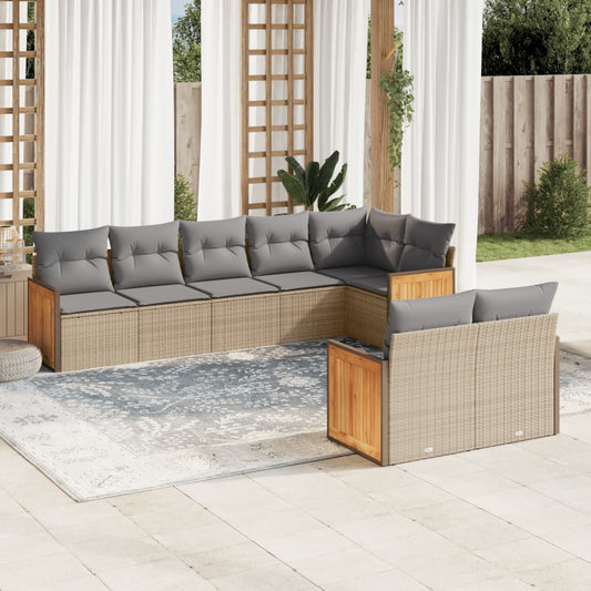 Set Divano da Giardino 8 pz con Cuscini Beige in Polyrattan - homemem39