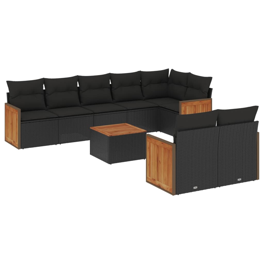 Set Divani da Giardino 9 pz con Cuscini Nero in Polyrattan | homemem39