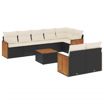 Set Divani da Giardino 9 pz con Cuscini Nero in Polyrattan - homemem39