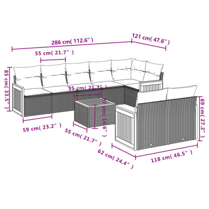 Set Divani da Giardino 9 pz con Cuscini Nero in Polyrattan | homemem39