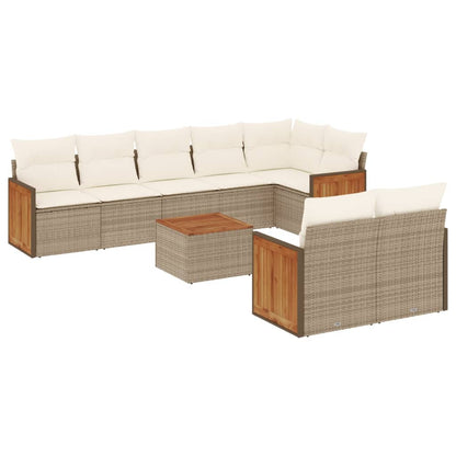 Set Divano da Giardino 9 pz con Cuscini Beige in Polyrattan | homemem39