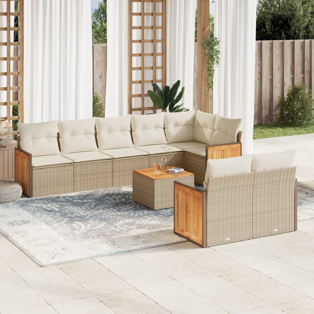 Set Divano da Giardino 9 pz con Cuscini Beige in Polyrattan - homemem39