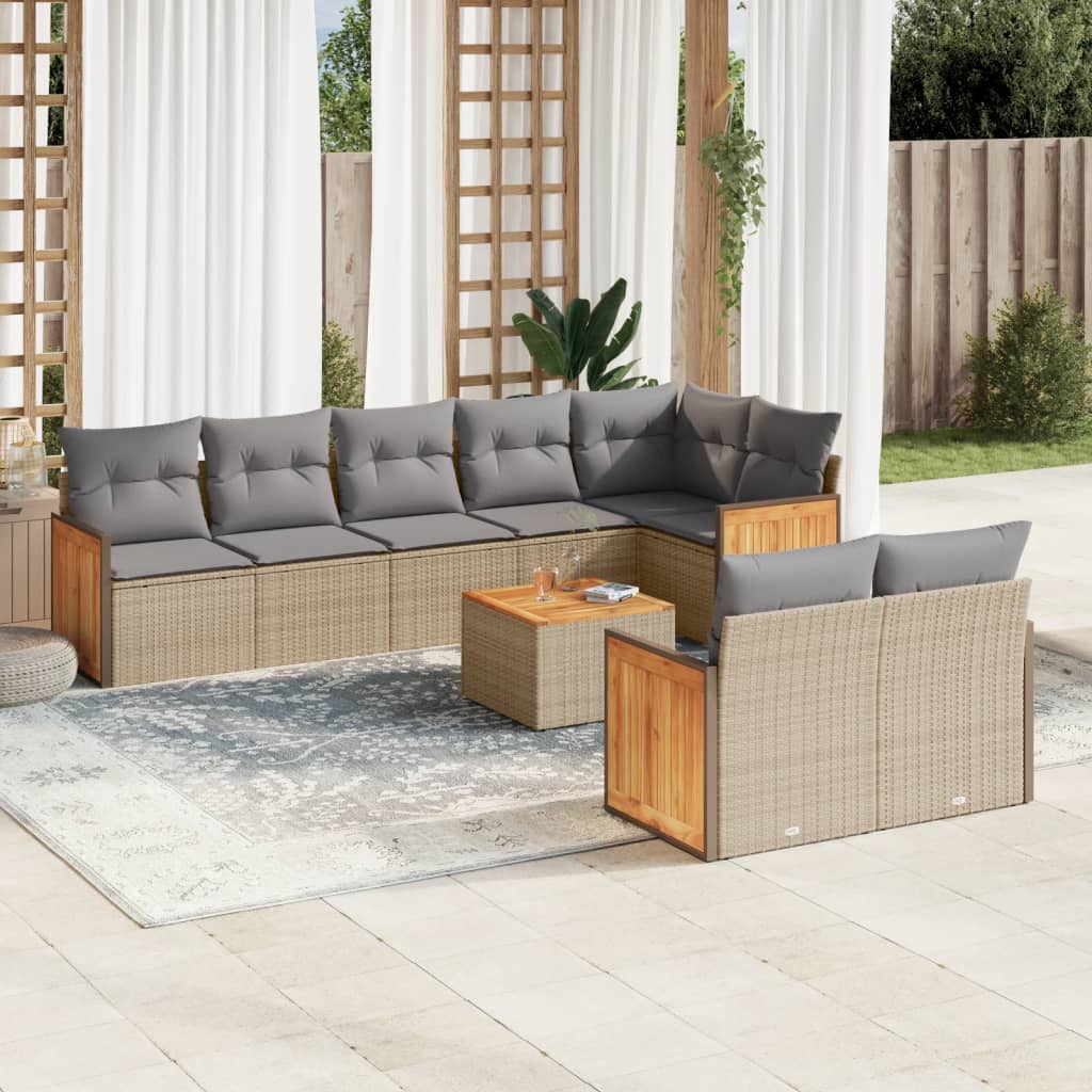 Set Divano da Giardino 9 pz con Cuscini Beige in Polyrattan | homemem39