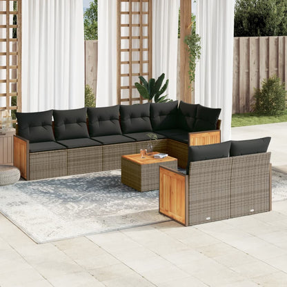 Set Divano da Giardino 9 pz con Cuscini Grigio in Polyrattan - homemem39
