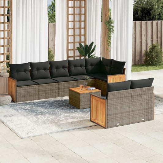 Set Divano da Giardino 9 pz con Cuscini Grigio in Polyrattan - homemem39