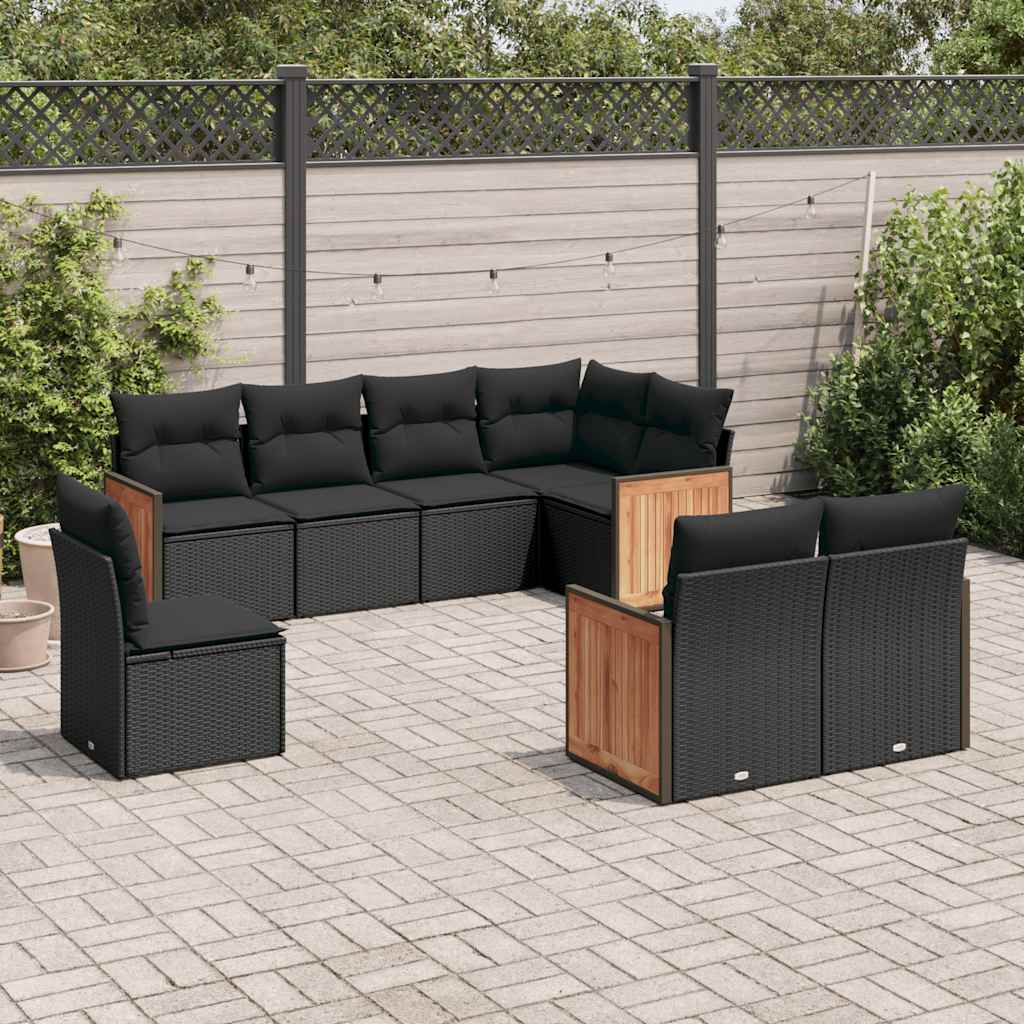 Set Divani da Giardino con Cuscini 8 pz Nero in Polyrattan | homemem39