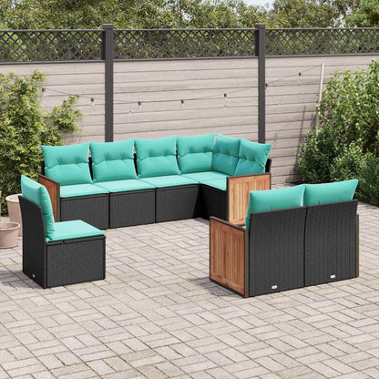 Set Divani da Giardino 8 pz con Cuscini Nero in Polyrattan | homemem39