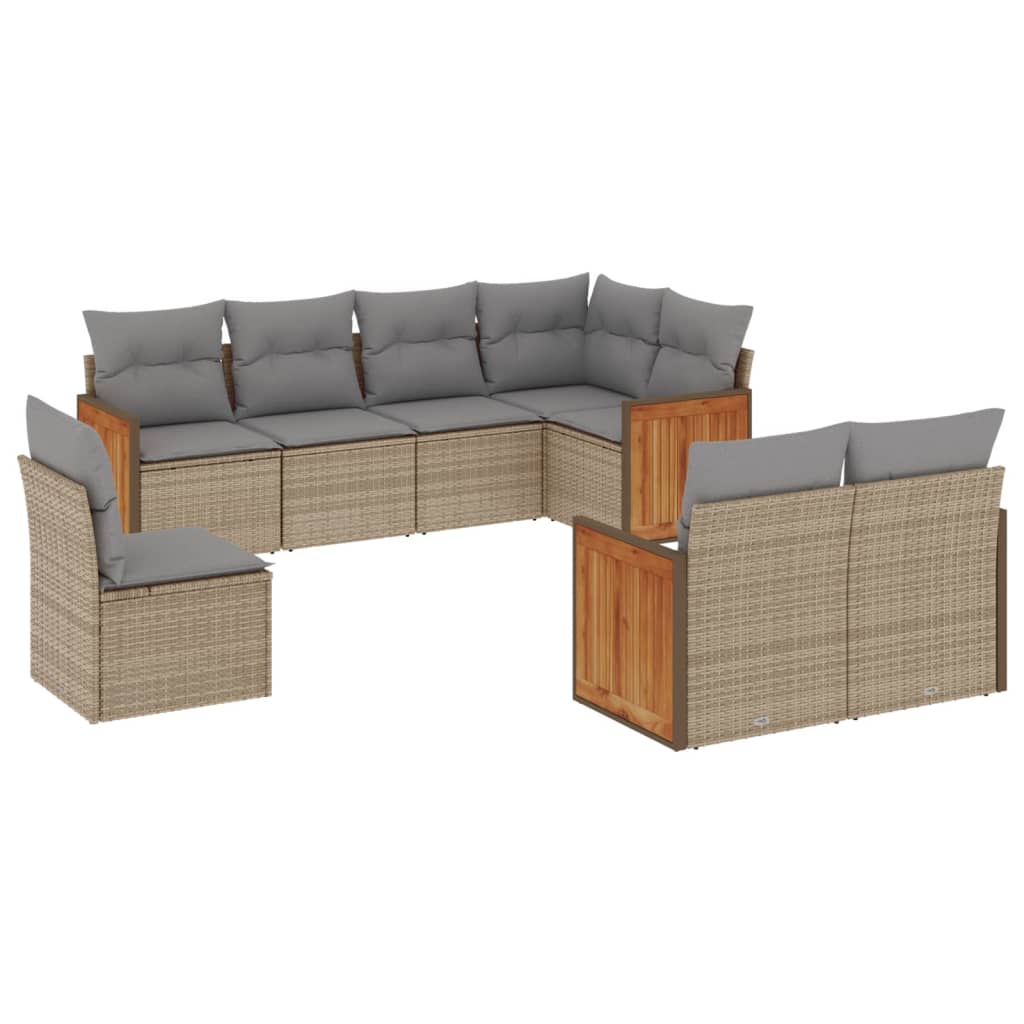 Set Divano da Giardino 8 pz con Cuscini Beige in Polyrattan | homemem39