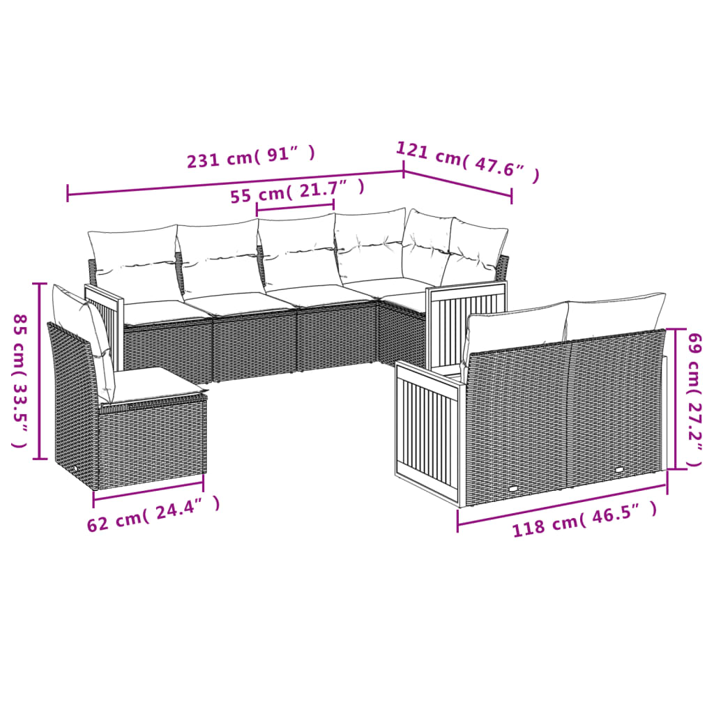 Set Divano da Giardino 8 pz con Cuscini Beige in Polyrattan | homemem39