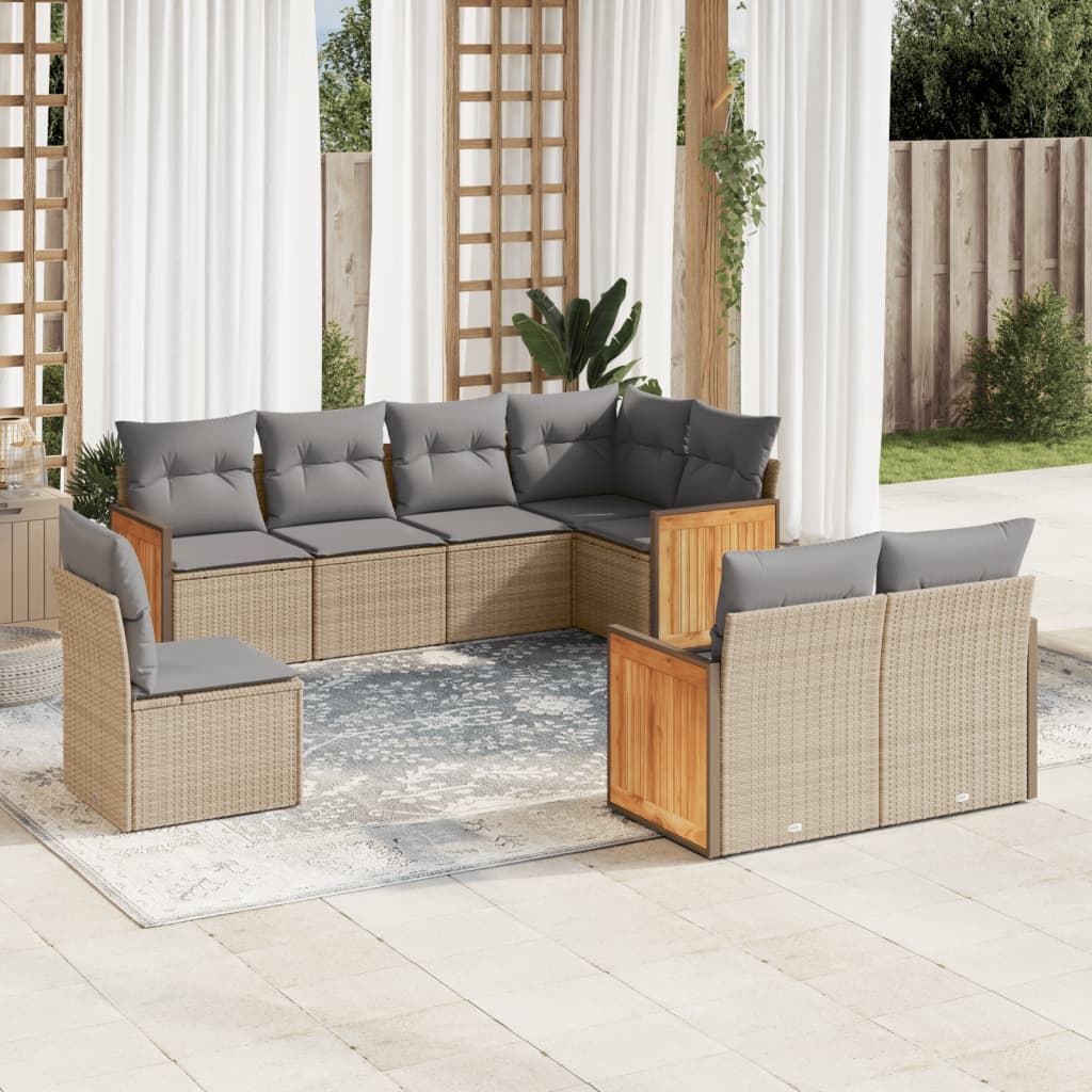 Set Divano da Giardino 8 pz con Cuscini Beige in Polyrattan | homemem39