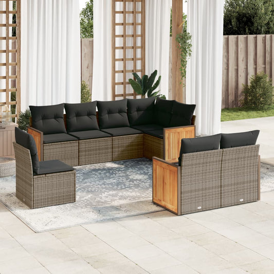 Set Divano da Giardino 8 pz con Cuscini Grigio in Polyrattan | homemem39