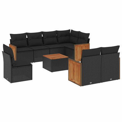 Set Divani da Giardino 9 pz con Cuscini Nero in Polyrattan | homemem39