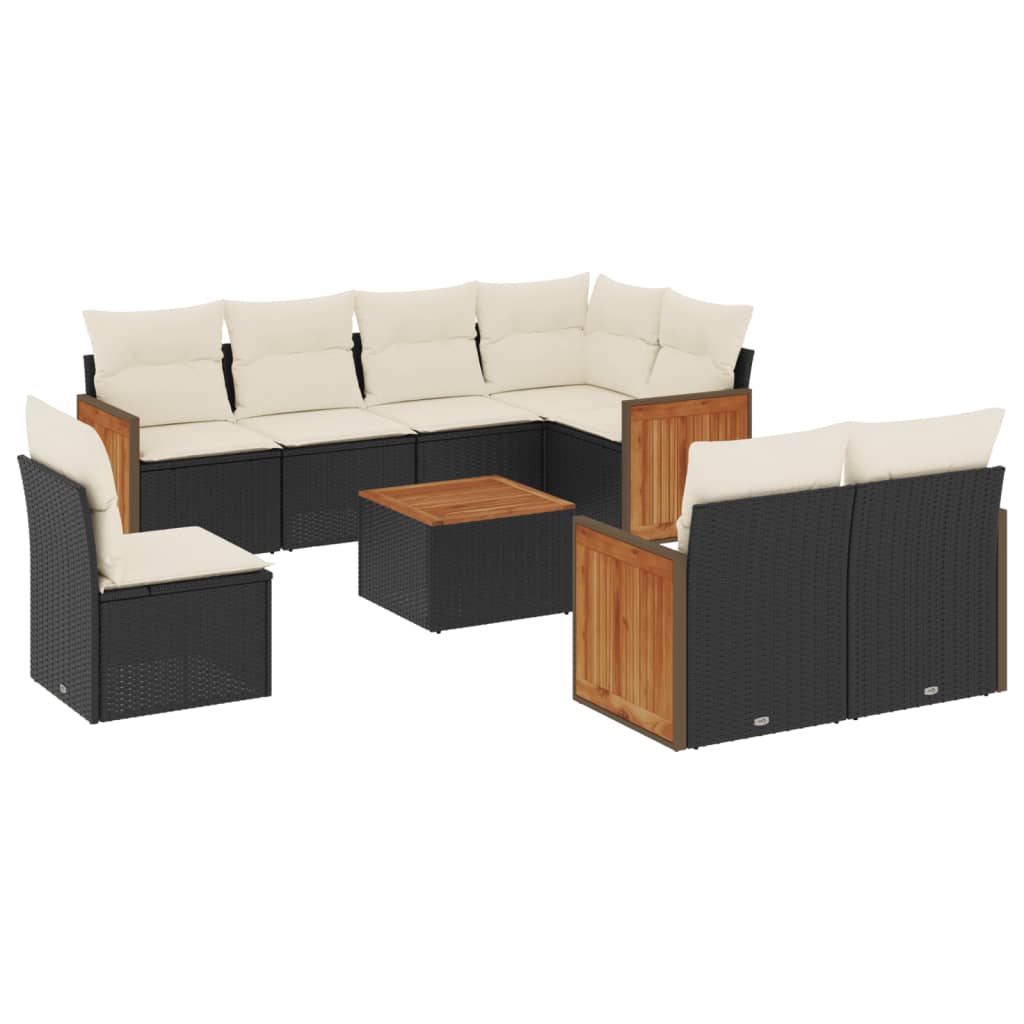 Set Divani da Giardino 9 pz con Cuscini Nero in Polyrattan | homemem39