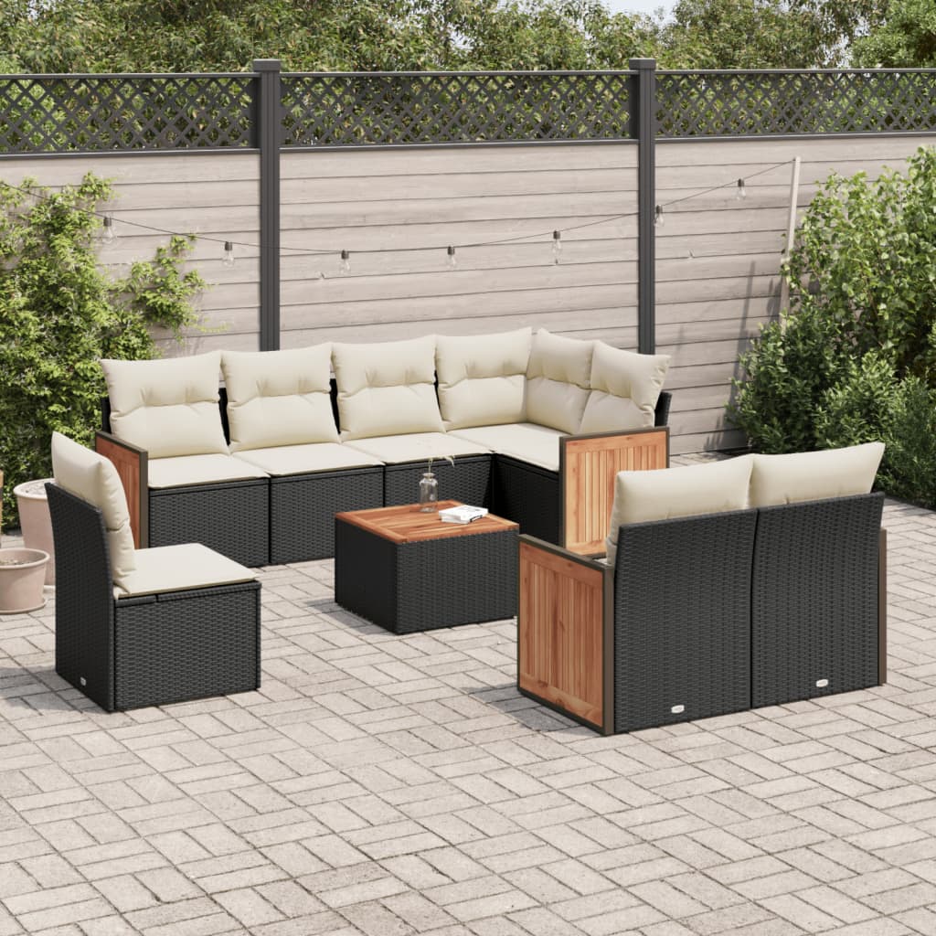 Set Divani da Giardino 9 pz con Cuscini Nero in Polyrattan | homemem39