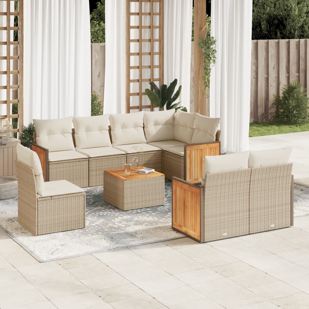 Set Divano da Giardino 9 pz con Cuscini Beige in Polyrattan | homemem39