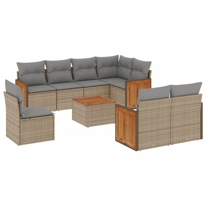 Set Divano da Giardino 9 pz con Cuscini Beige in Polyrattan | homemem39