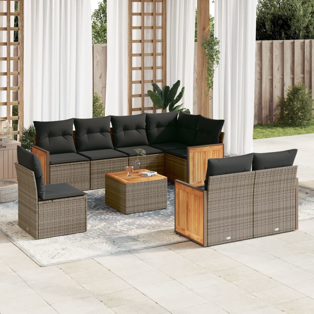 Set Divano da Giardino 9 pz con Cuscini Grigio in Polyrattan - homemem39
