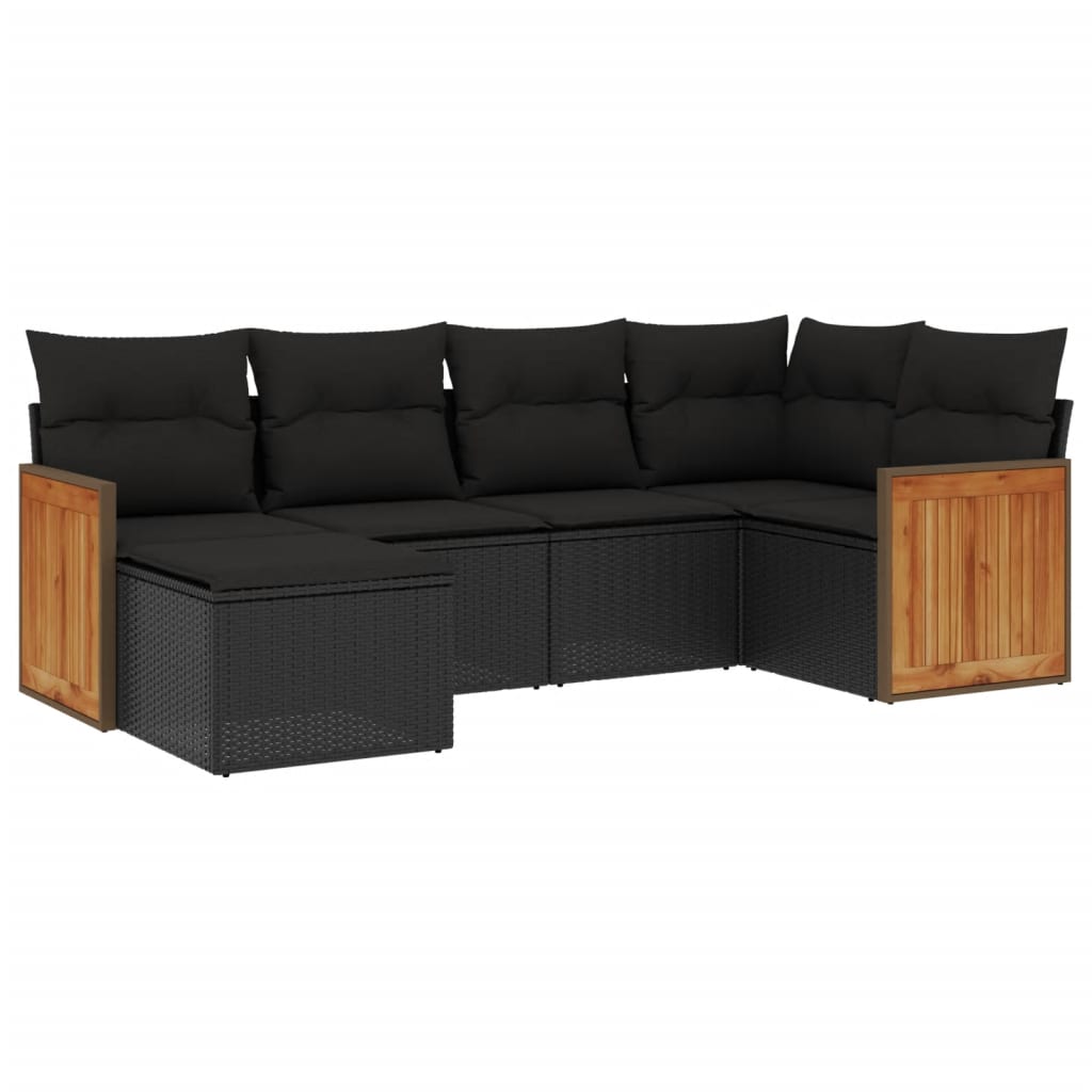Set Divano da Giardino 6 pz con Cuscini Nero in Polyrattan | homemem39