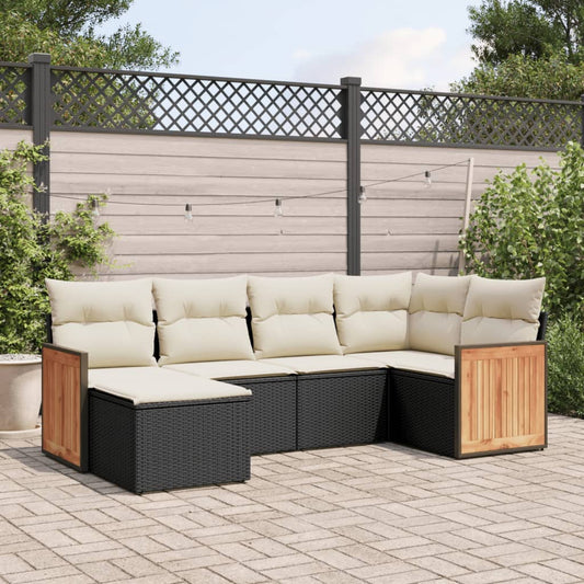Set Divano da Giardino 6 pz con Cuscini Nero in Polyrattan - homemem39
