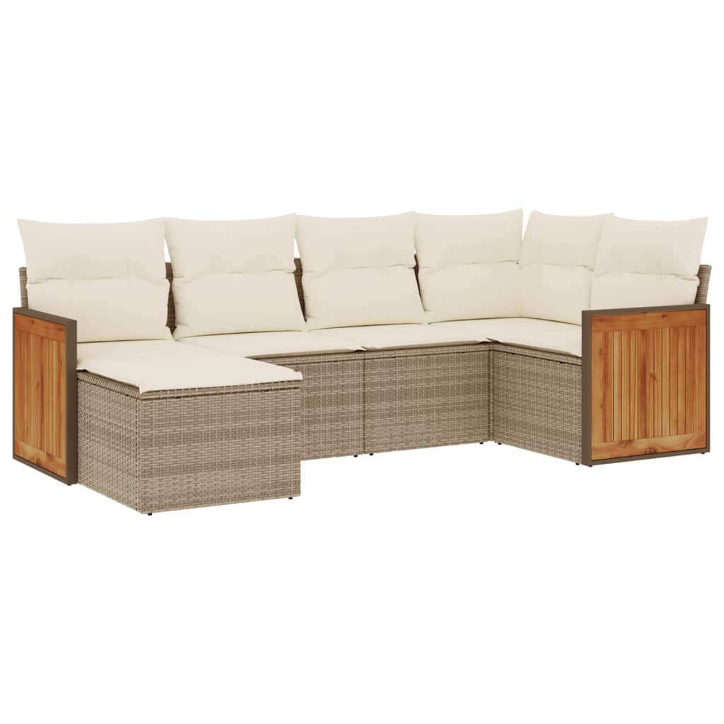 Set Divano da Giardino 6 pz con Cuscini Beige in Polyrattan - homemem39