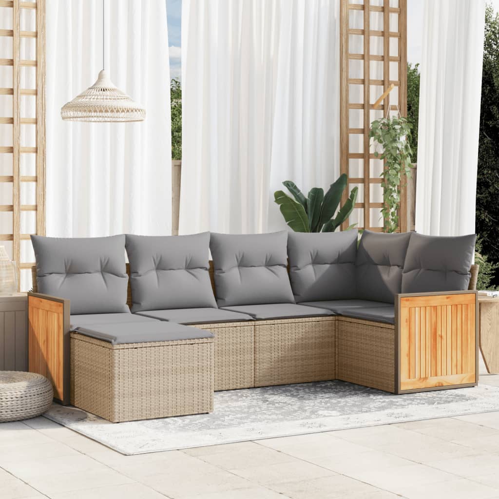 Set Divano da Giardino 6 pz con Cuscini Beige in Polyrattan - homemem39